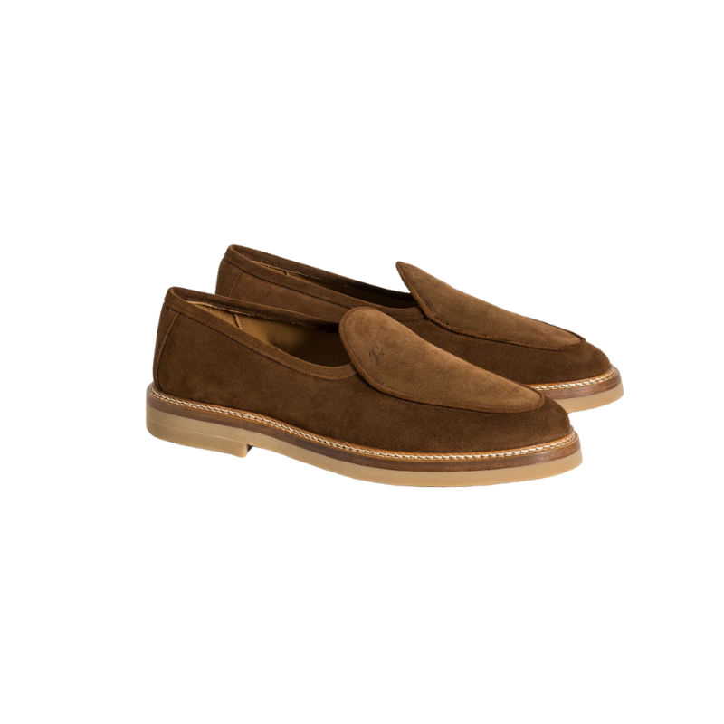 A pair of brown suede loafers from the supplier's catalog